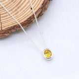 Natural Yellow Sapphire Oval Necklace in 925 Sterling Silver Minimal Bezel Gemstone Pendant