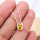 Natural Yellow Sapphire Oval Necklace in 925 Sterling Silver Minimal Bezel Gemstone Pendant