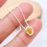 Natural Yellow Sapphire Oval Necklace in 925 Sterling Silver Minimal Bezel Gemstone Pendant