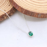 Natural Emerald Sterling Silver Necklace Minimalist Oval Bezel Set Emerald Pendant