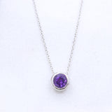 Natural Amethyst Solitaire Necklace 925 Sterling Silver Purple Gemstone Pendant