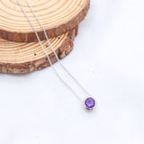 Natural Amethyst Solitaire Necklace 925 Sterling Silver Purple Gemstone Pendant