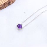 Natural Amethyst Solitaire Necklace 925 Sterling Silver Purple Gemstone Pendant