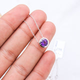 Natural Amethyst Solitaire Necklace 925 Sterling Silver Purple Gemstone Pendant