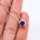 Natural Amethyst Solitaire Necklace 925 Sterling Silver Purple Gemstone Pendant