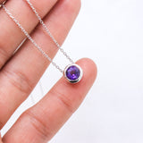 Natural Amethyst Solitaire Necklace 925 Sterling Silver Purple Gemstone Pendant