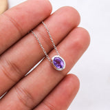 Natural Amethyst Oval Bezel Necklace in Sterling Silver Minimal Purple Gemstone Pendant