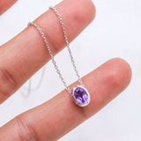 Natural Amethyst Oval Bezel Necklace in Sterling Silver Minimal Purple Gemstone Pendant