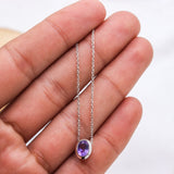 Natural Amethyst Oval Bezel Necklace in Sterling Silver Minimal Purple Gemstone Pendant