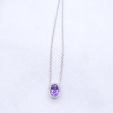 Natural Amethyst Oval Bezel Necklace in Sterling Silver Minimal Purple Gemstone Pendant