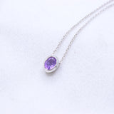Natural Amethyst Oval Bezel Necklace in Sterling Silver Minimal Purple Gemstone Pendant