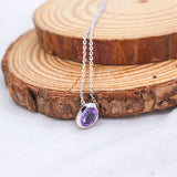 Natural Amethyst Oval Bezel Necklace in Sterling Silver Minimal Purple Gemstone Pendant