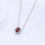 Natural Garnet Oval Necklace in Sterling Silver January Birthstone Minimal Pendant