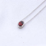 Natural Garnet Oval Necklace in Sterling Silver January Birthstone Minimal Pendant