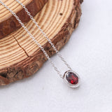 Natural Garnet Oval Necklace in Sterling Silver January Birthstone Minimal Pendant