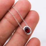 Natural Garnet Oval Necklace in Sterling Silver January Birthstone Minimal Pendant