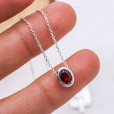 Natural Garnet Oval Necklace in Sterling Silver January Birthstone Minimal Pendant
