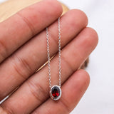 Natural Garnet Oval Necklace in Sterling Silver January Birthstone Minimal Pendant