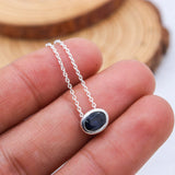 Natural Blue Sapphire Oval Necklace in 925 Sterling Silver Minimal Bezel Gemstone Pendant