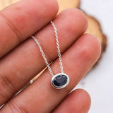 Natural Blue Sapphire Oval Necklace in 925 Sterling Silver Minimal Bezel Gemstone Pendant