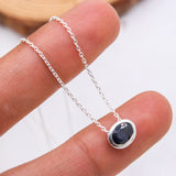 Natural Blue Sapphire Oval Necklace in 925 Sterling Silver Minimal Bezel Gemstone Pendant