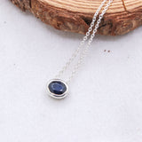 Natural Blue Sapphire Oval Necklace in 925 Sterling Silver Minimal Bezel Gemstone Pendant