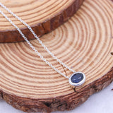 Natural Blue Sapphire Oval Necklace in 925 Sterling Silver Minimal Bezel Gemstone Pendant