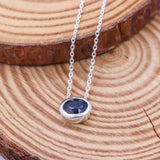 Natural Blue Sapphire Oval Necklace in 925 Sterling Silver Minimal Bezel Gemstone Pendant