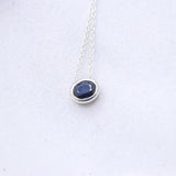 Natural Blue Sapphire Oval Necklace in 925 Sterling Silver Minimal Bezel Gemstone Pendant