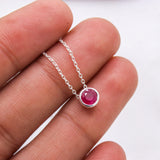 Natural Ruby Bezel Necklace 925 Sterling Silver Ruby Pendant Handmade Minimal Gemstone Jewelry