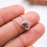 Natural Smoky Quartz Bezel Necklace Minimal Sterling Silver Gemstone Pendant