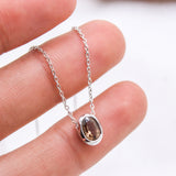 Natural Smoky Quartz Bezel Necklace Minimal Sterling Silver Gemstone Pendant