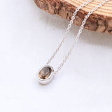 Natural Smoky Quartz Bezel Necklace Minimal Sterling Silver Gemstone Pendant