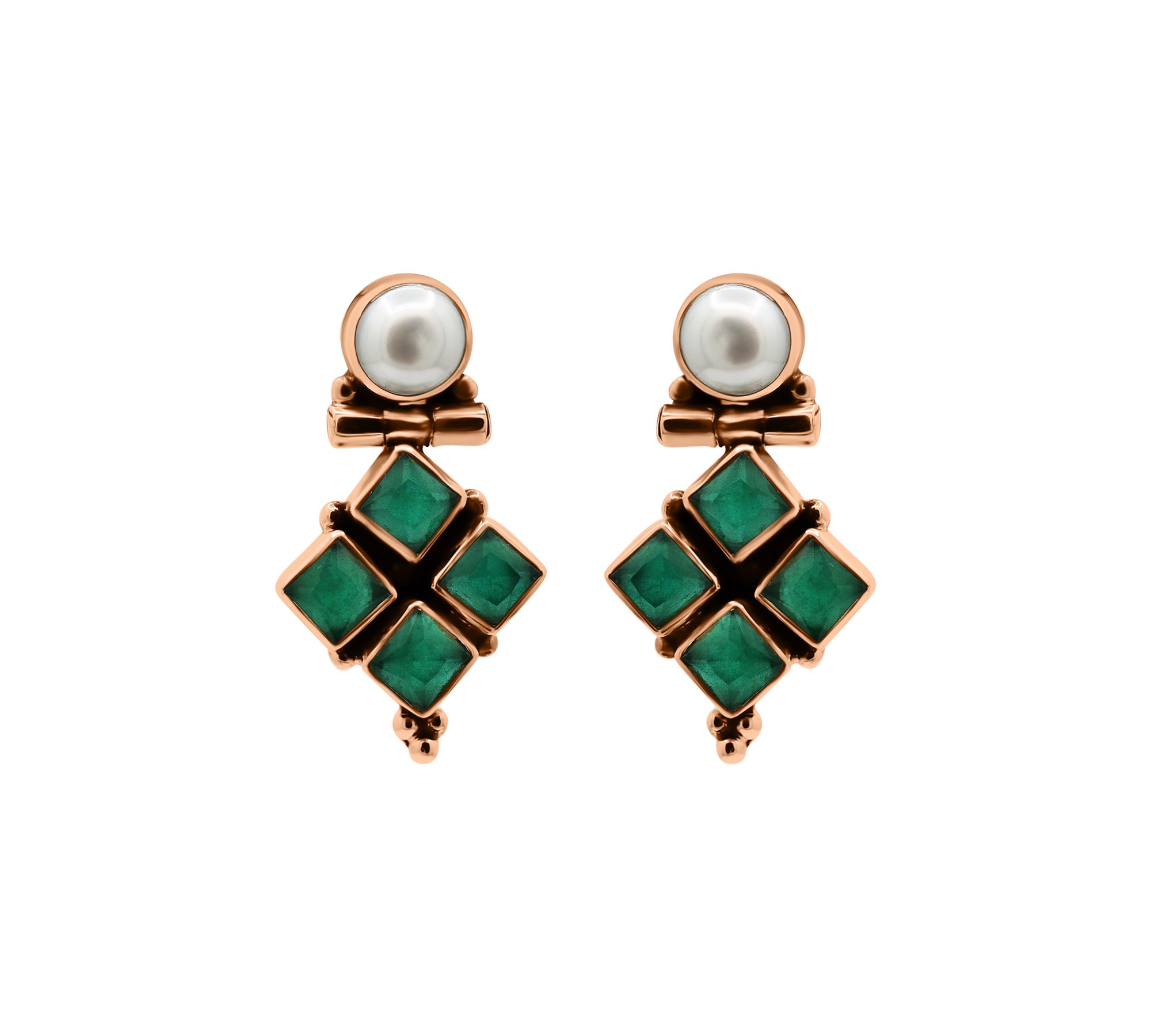 925 Silver Green Onyx and Pearl Gold Plated Designer Earring