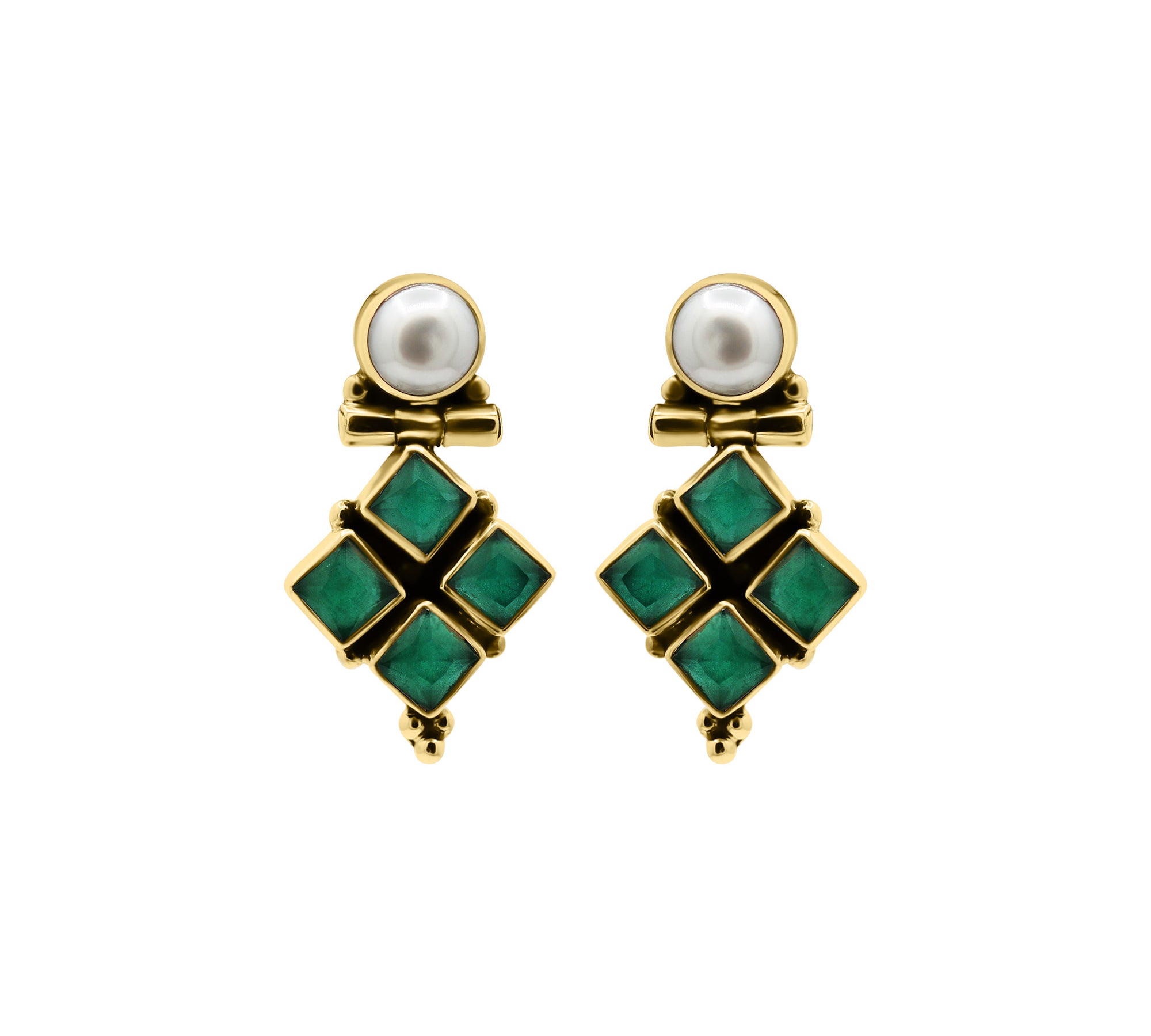 925 Silver Green Onyx and Pearl Gold Plated Designer Earring