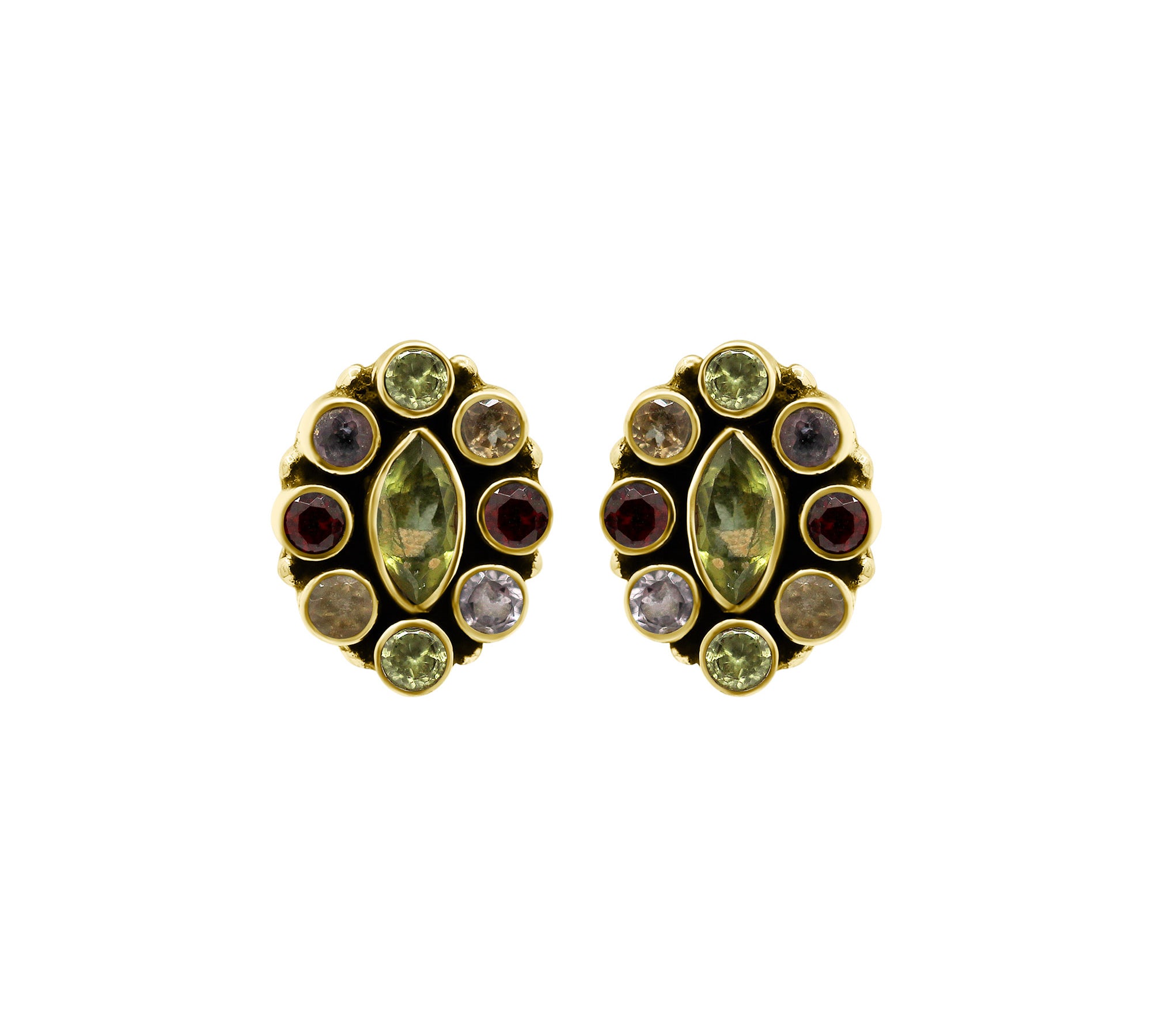 Designer Multi Gemstone 925 Silver Gold Plated Stud