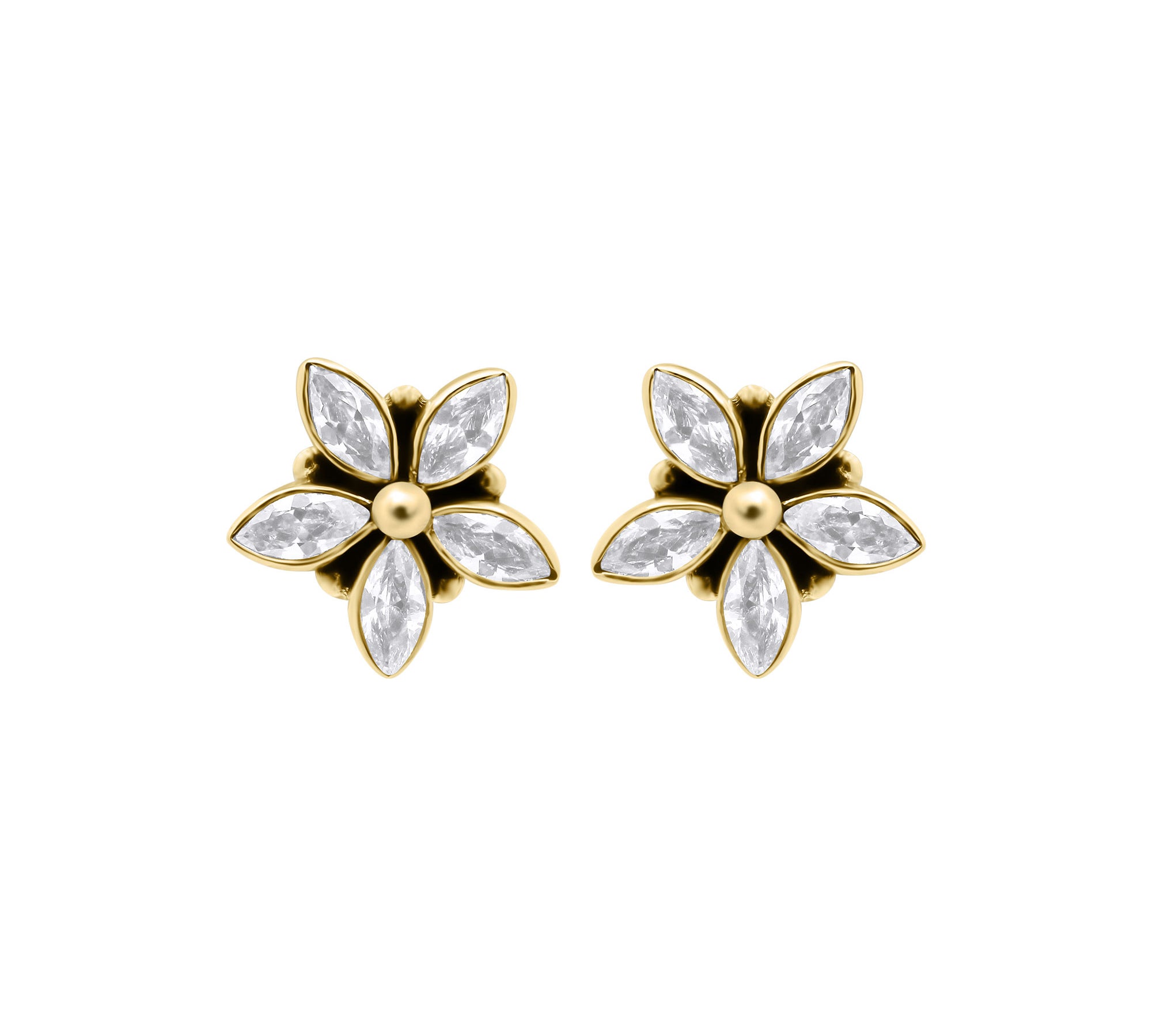 Natural White Topaz Gemstone 925 Sterling Silver Gold Plated Floral Stud