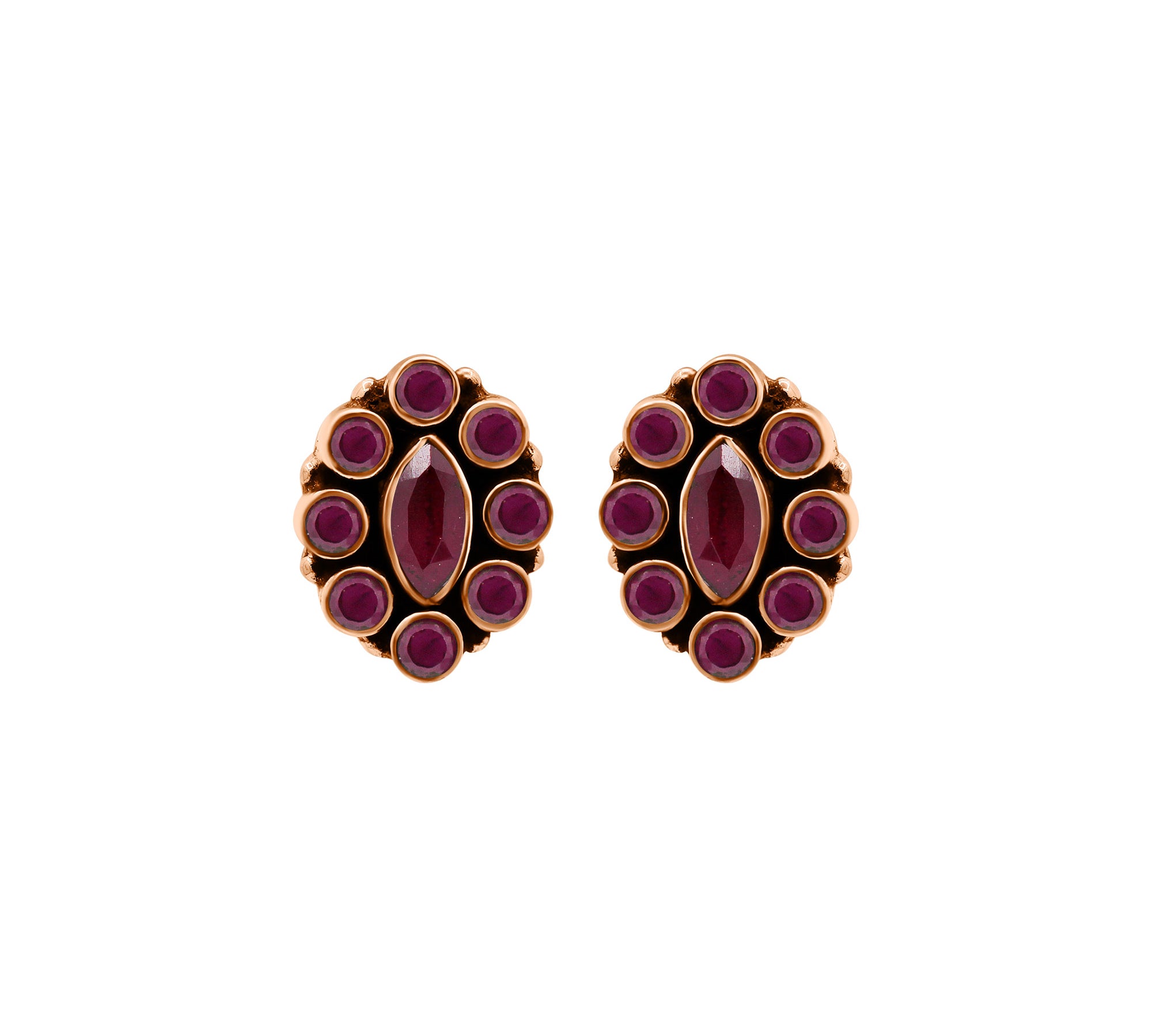 Designer Red Gemstone 925 Silver Rose Gold Plated Stud