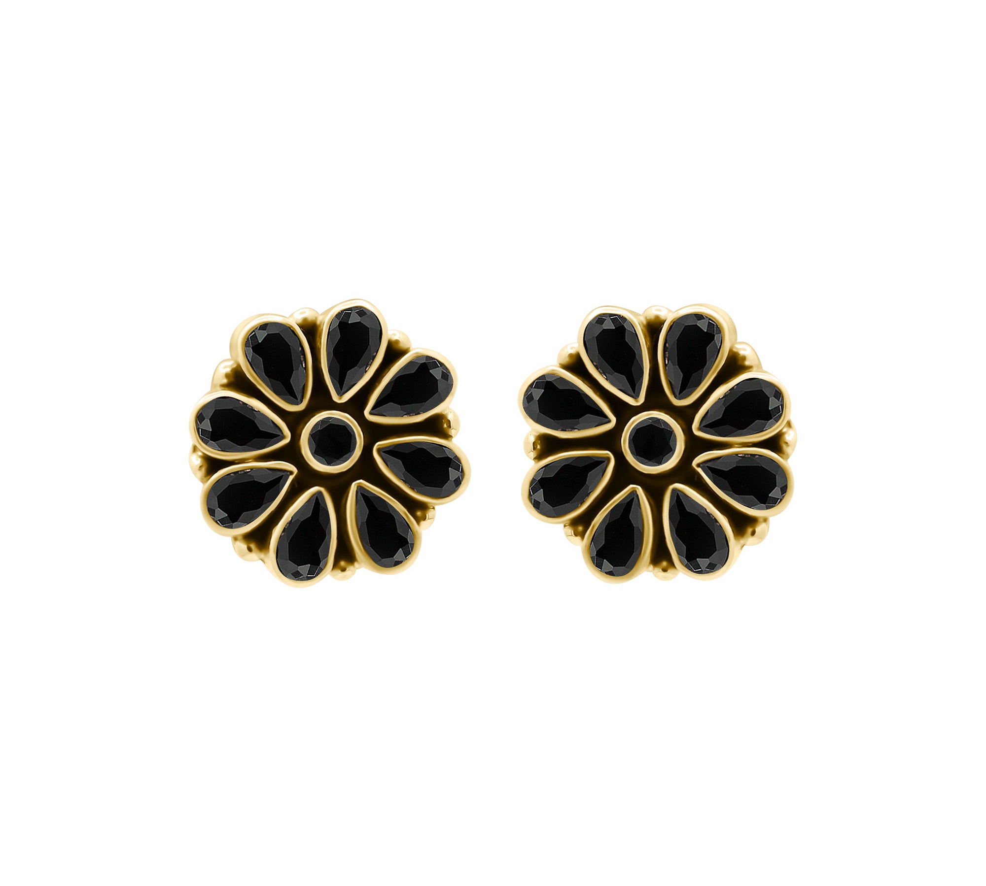 Floral Black Onyx Gemstone 925 Silver Rose Gold Plated Stud