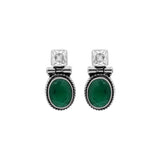 Cubic Zircon and Natural Green Onyx Gemstone 925 Sterling Silver Gold Plated Stud Earring