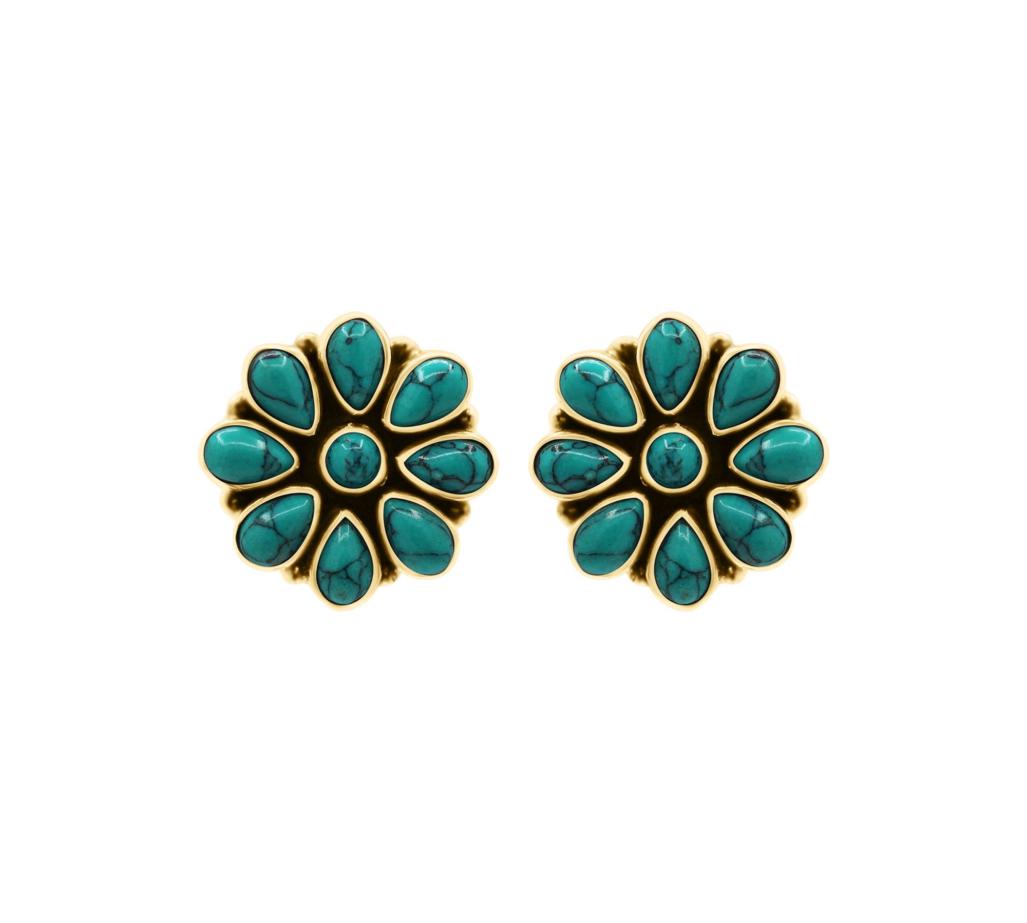 Natural Turquoise Gemstone 925 Sterling Silver Gold Plated Designer Stud