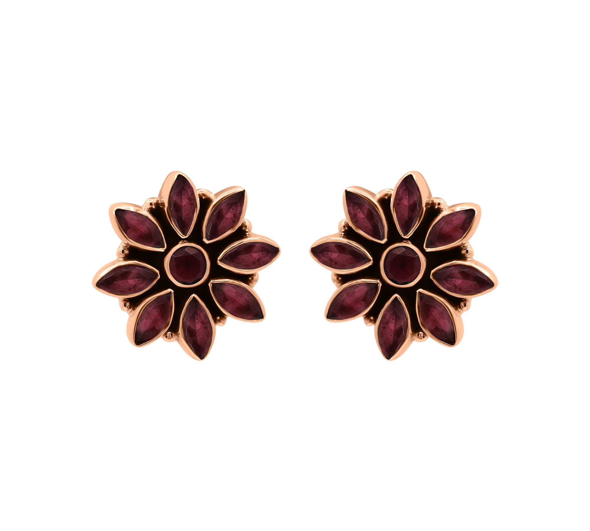 Floral Natural Ruby Gemstone 925 Sterling Silver Gold Plated Designer Stud