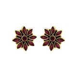 Floral Natural Ruby Gemstone 925 Sterling Silver Gold Plated Designer Stud