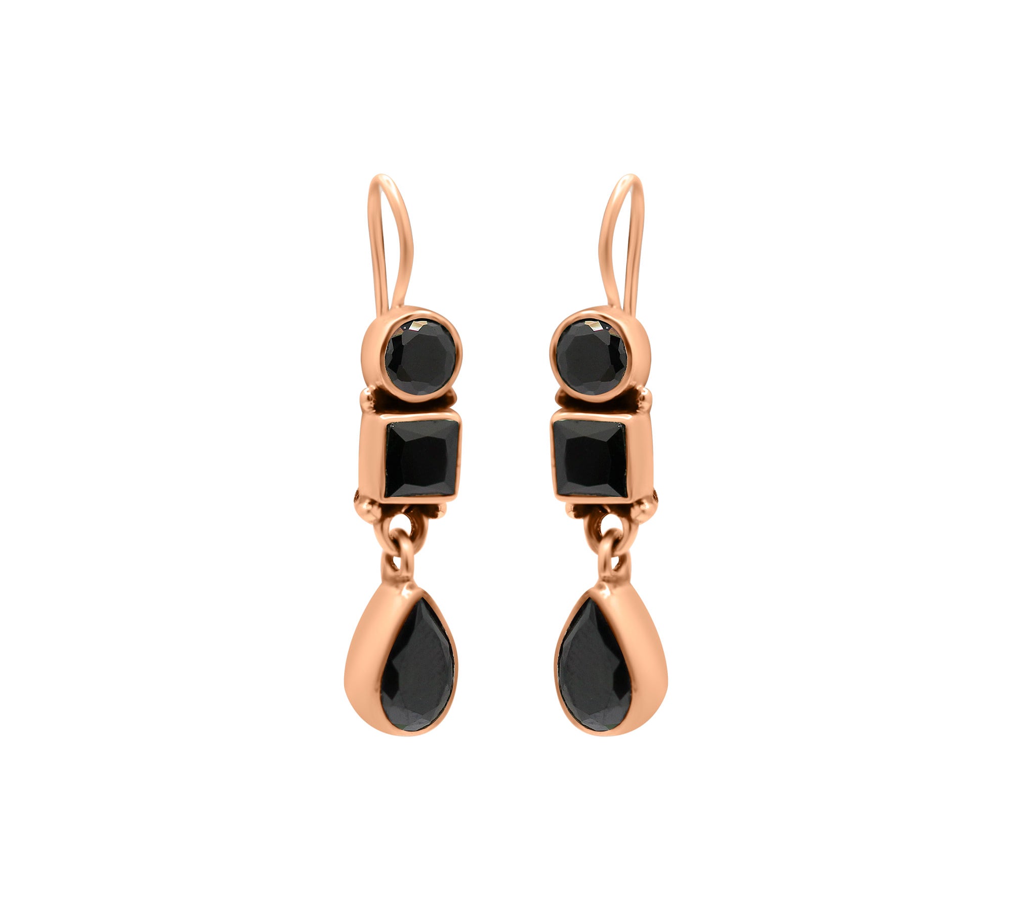 Natural Black Onyx 925 Silver Gold plated Earring