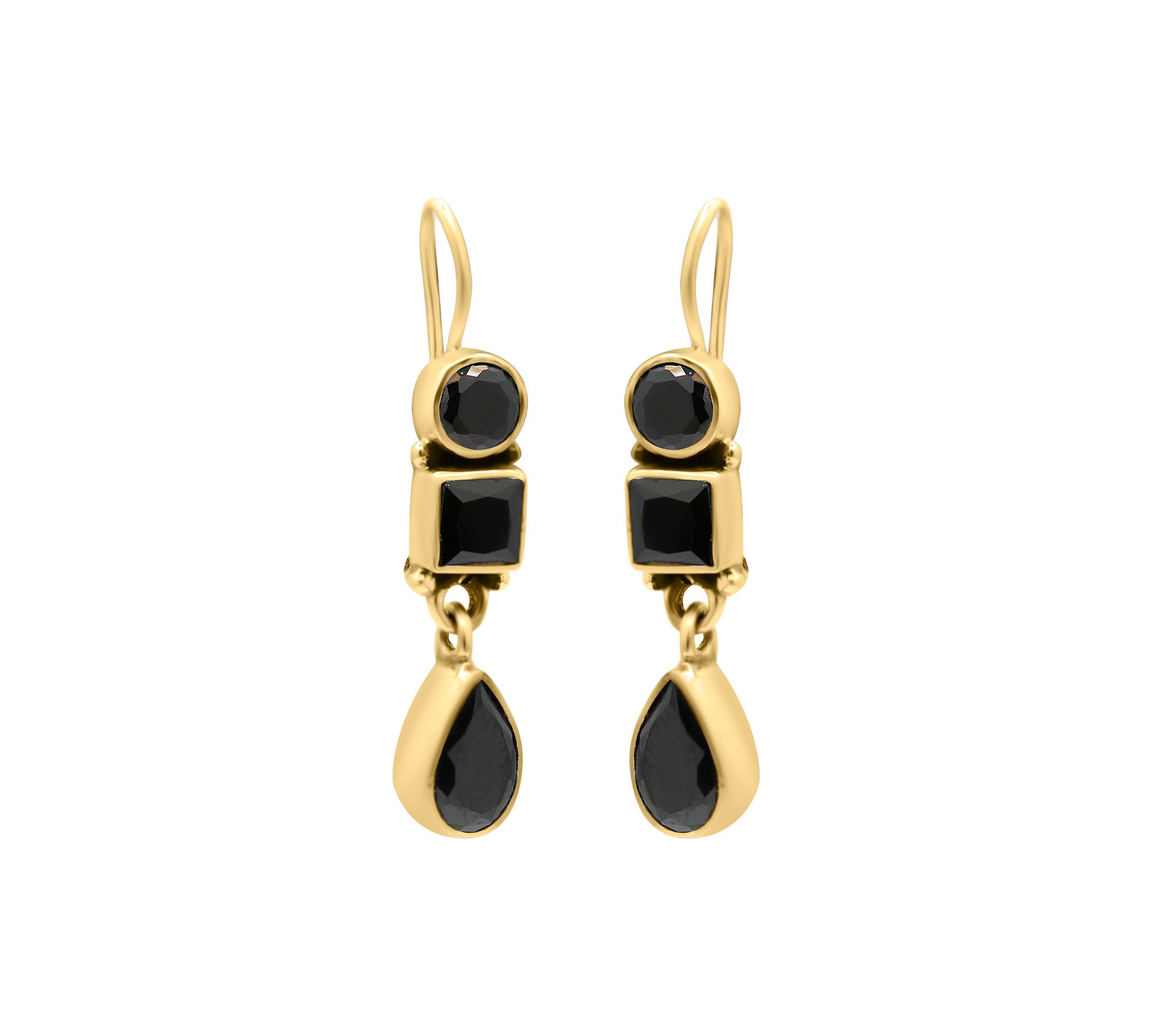 Natural Black Onyx 925 Silver Gold plated Earring