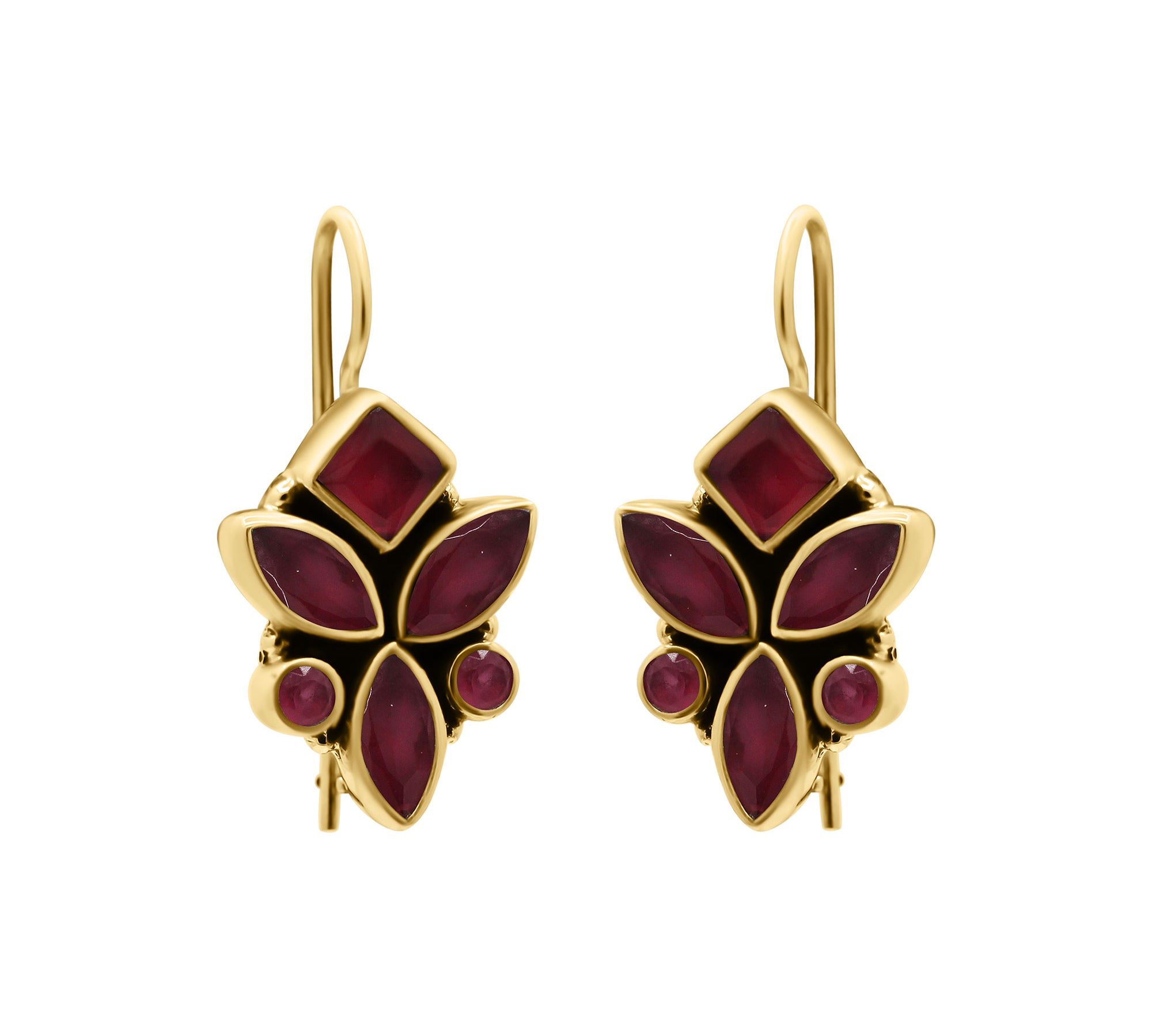 Lab Created Ruby Gemstone 925 Sterling Silver Gold Plated Earring