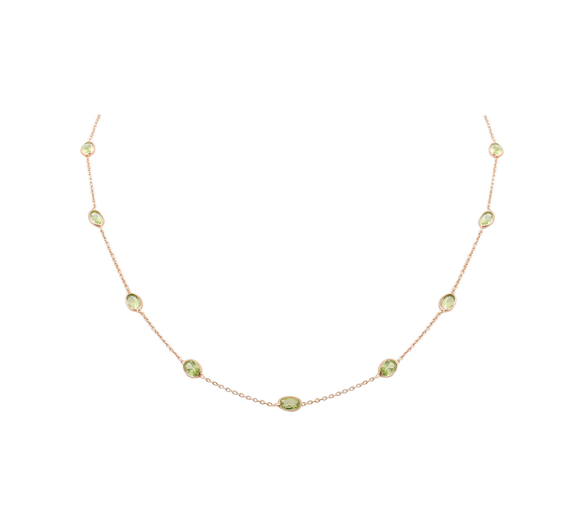 925 Sterling Silver Rose Gold Plated Natural Peridot Gemstone Necklace