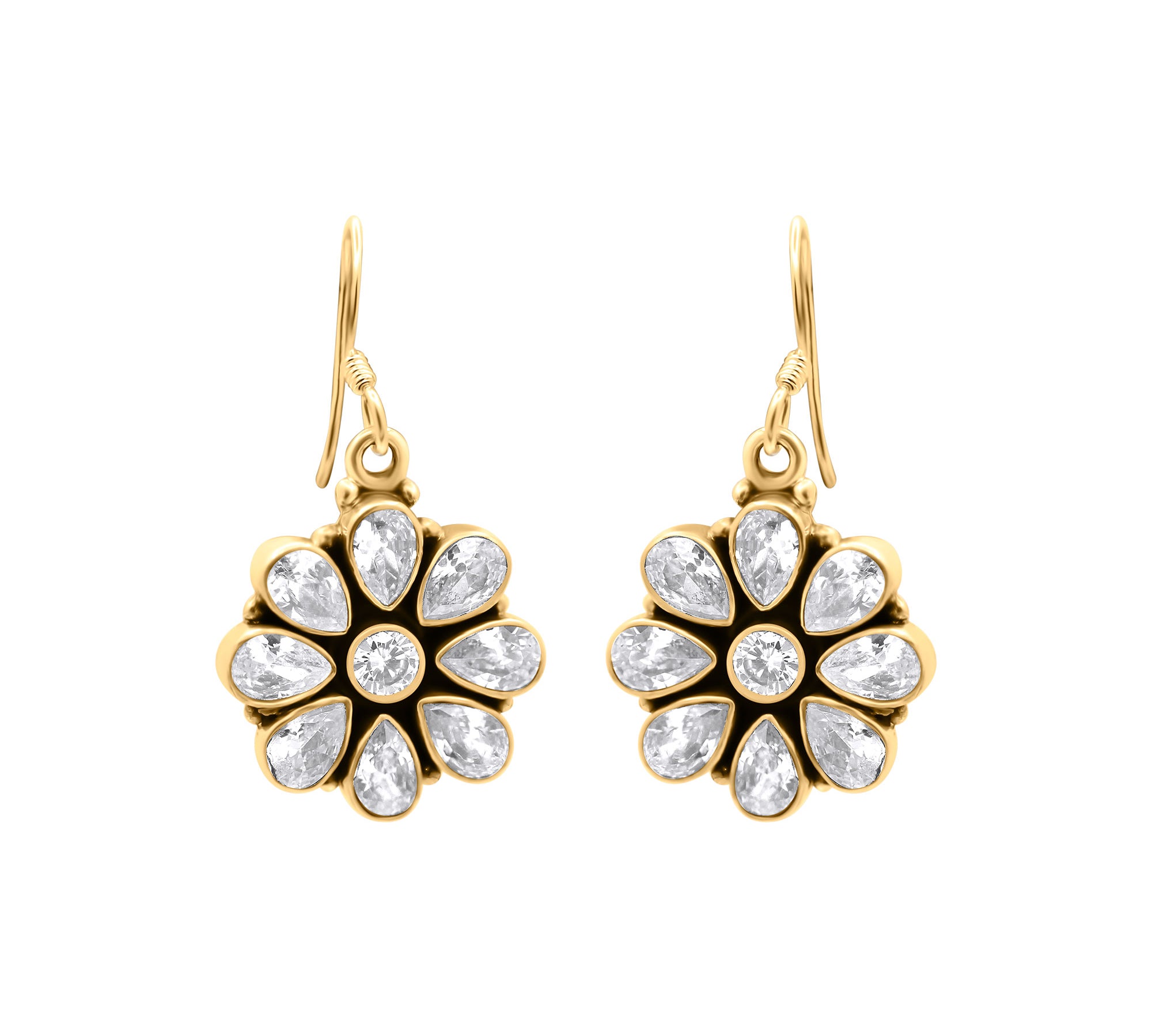 Floral Shape Natural White Topaz 925 Silver Gold Plated Designer Earring