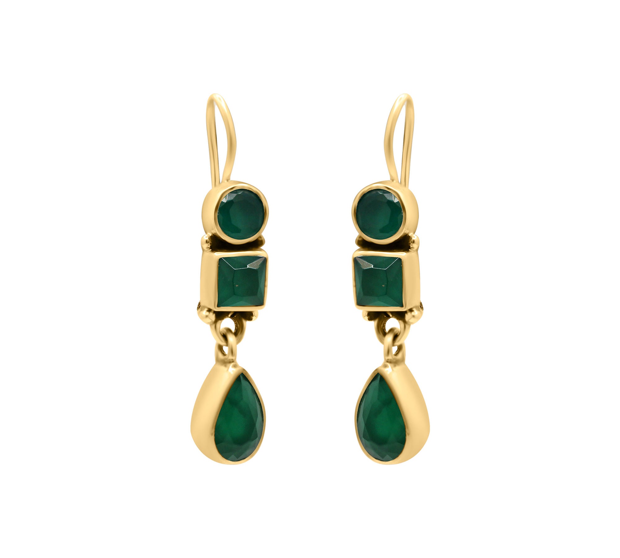 Natural Green Onyx Gemstone 925 Sterling Silver Gold Plated Earring