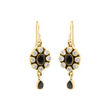 Natural Black Onyx and Cubic Zircon 925 Silver Gold Plated Earring